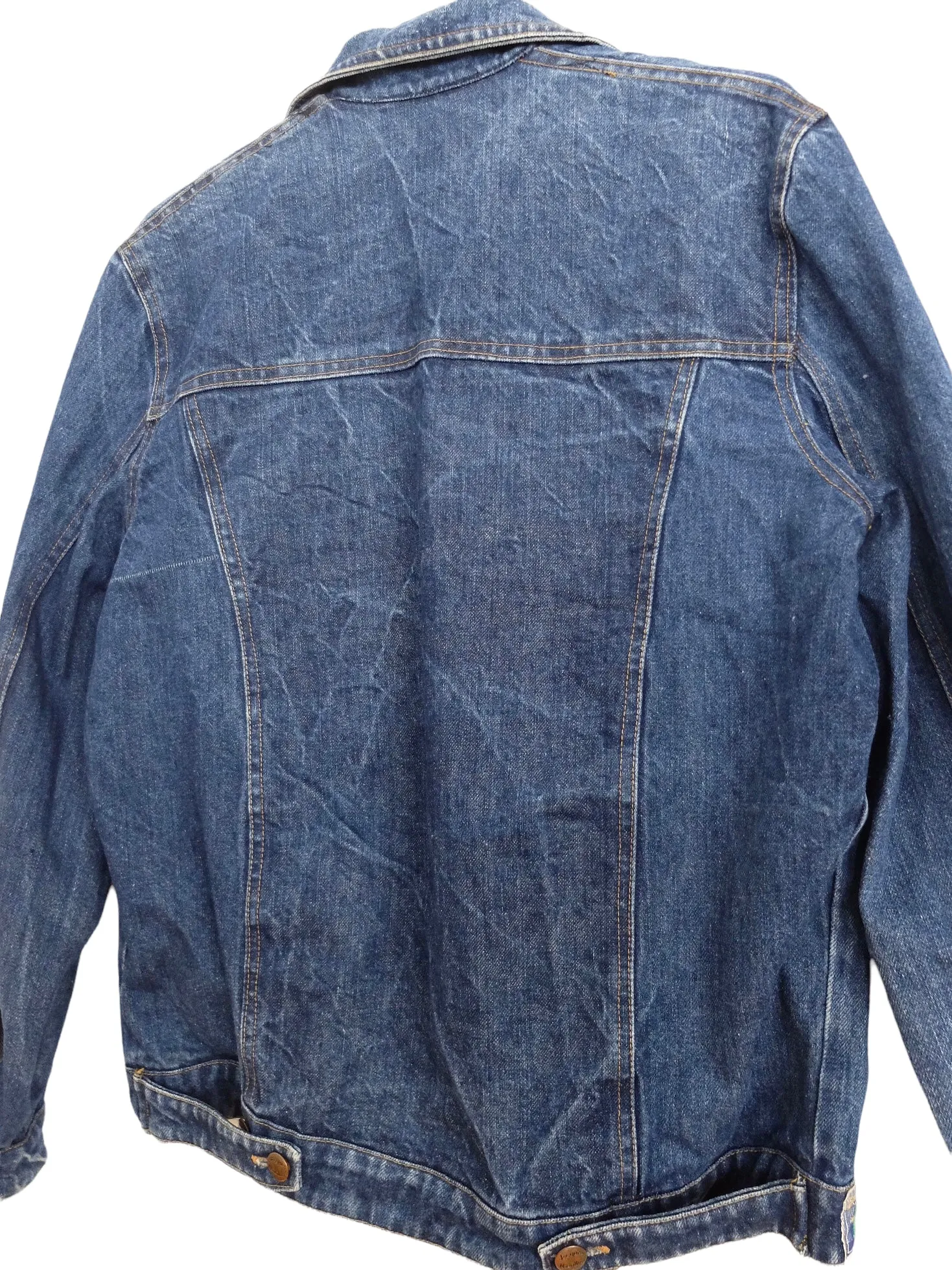 Vintage 80s Utilitarian Western Hippie Bohemian Dark Wash Collared Button Down Denim Jean Jacket | Men’s Size XS-S | Women’s Size S-M