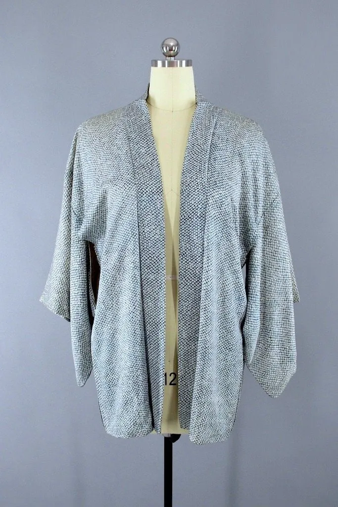 Vintage Blue Green Silk Kimono Cardigan