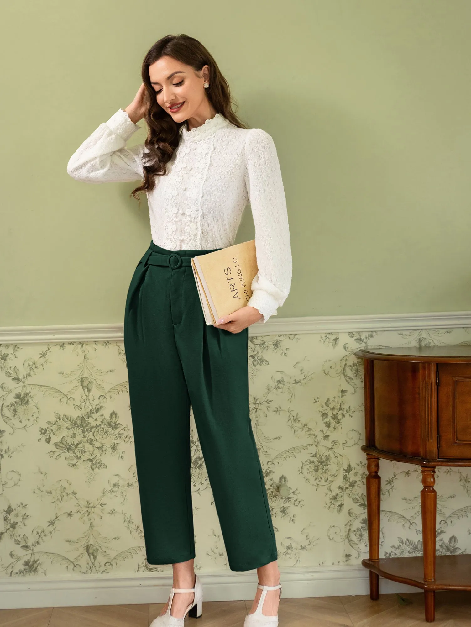 Vintage Cropped Pants Elastic Waist Slit Leg Openings Carpri Pants