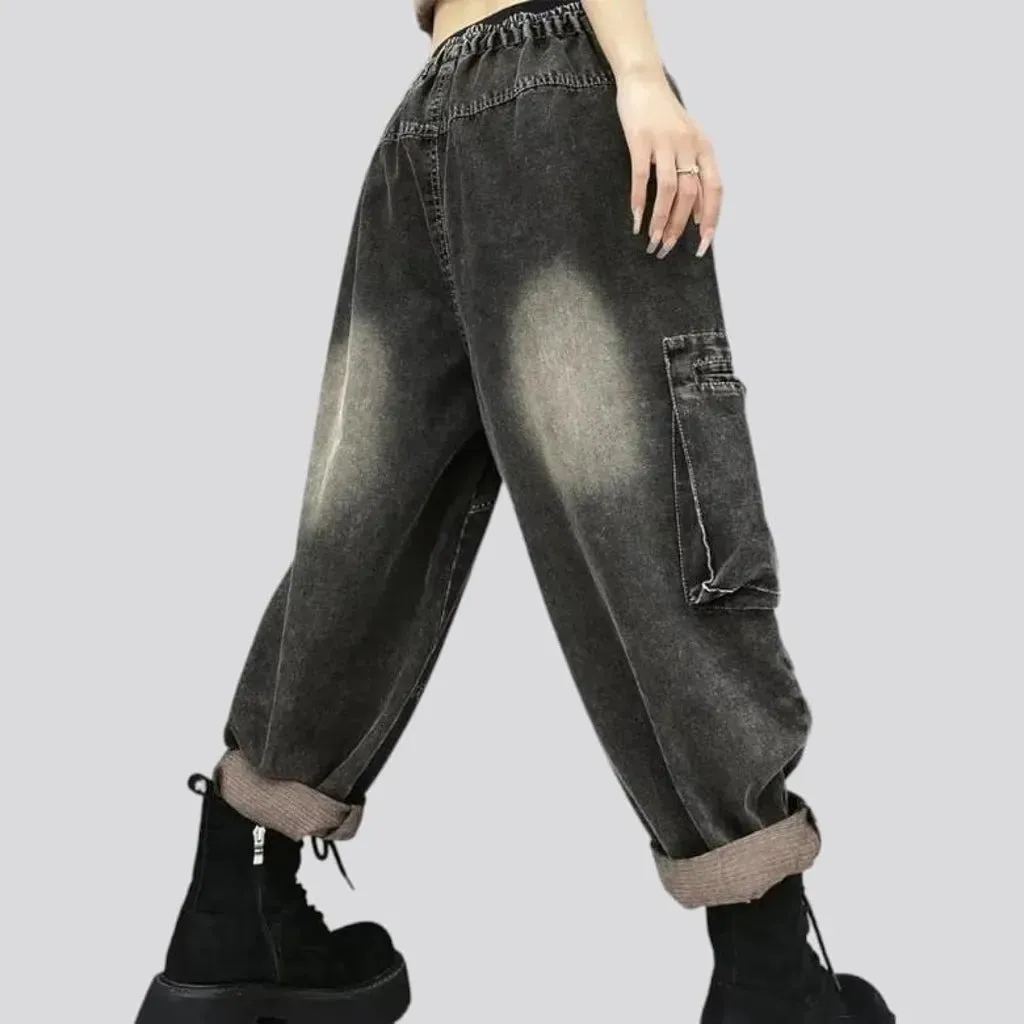 Vintage high-waist denim pants for ladies