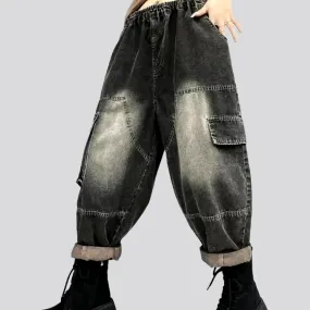 Vintage high-waist denim pants for ladies