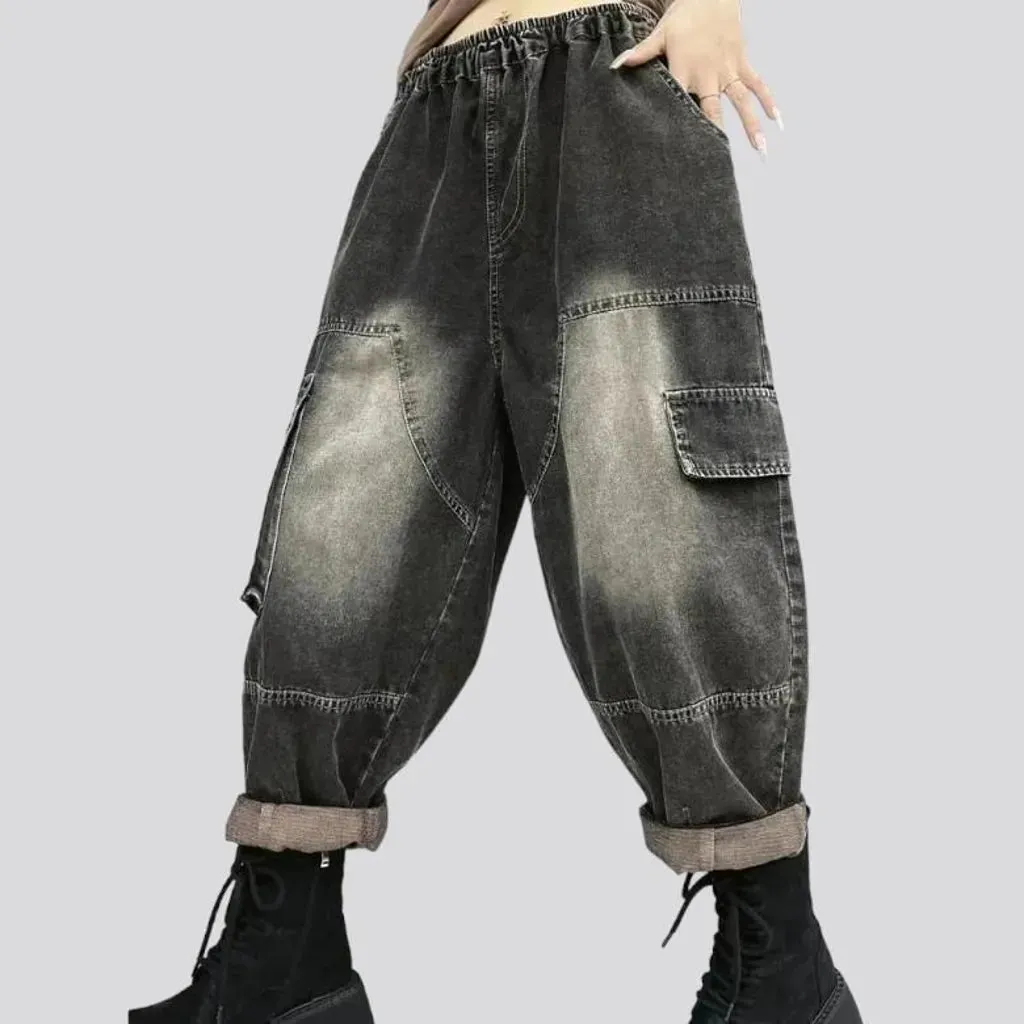 Vintage high-waist denim pants for ladies