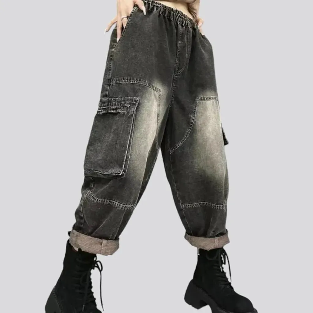 Vintage high-waist denim pants for ladies