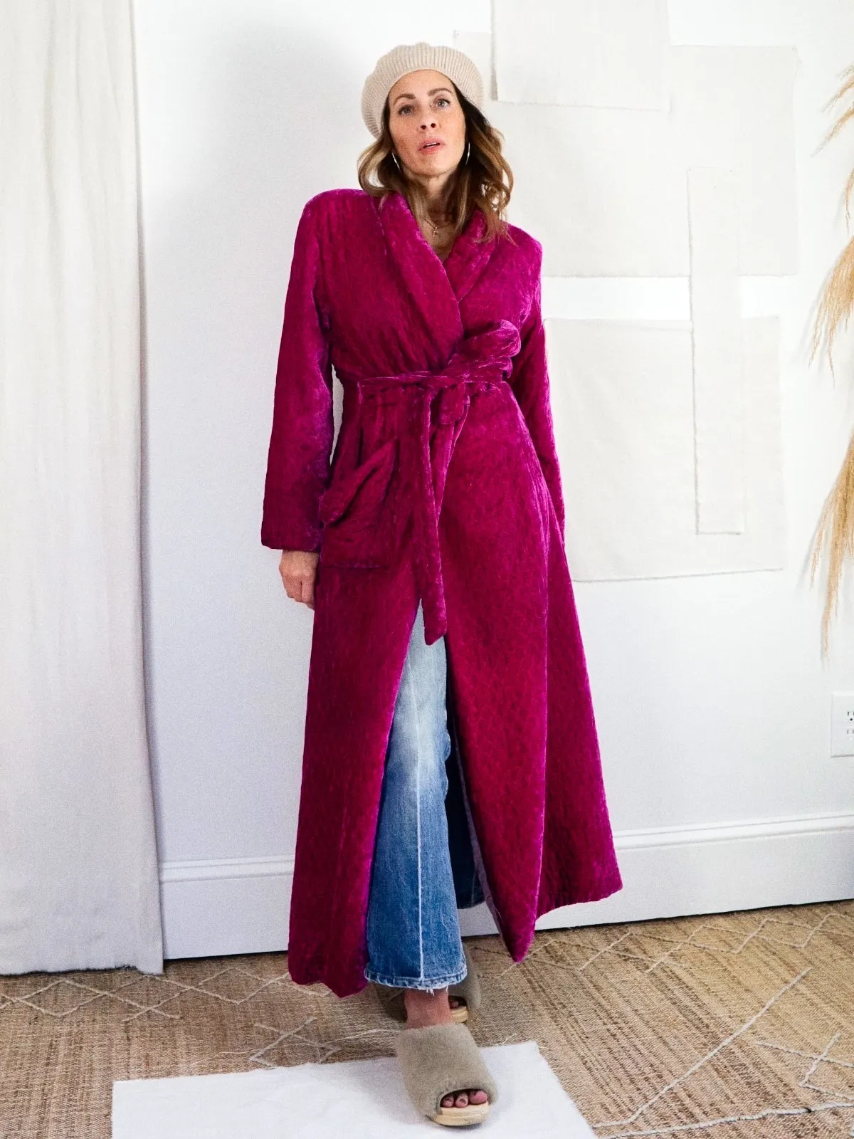 Vintage Velvet Magenta Quilted Robe