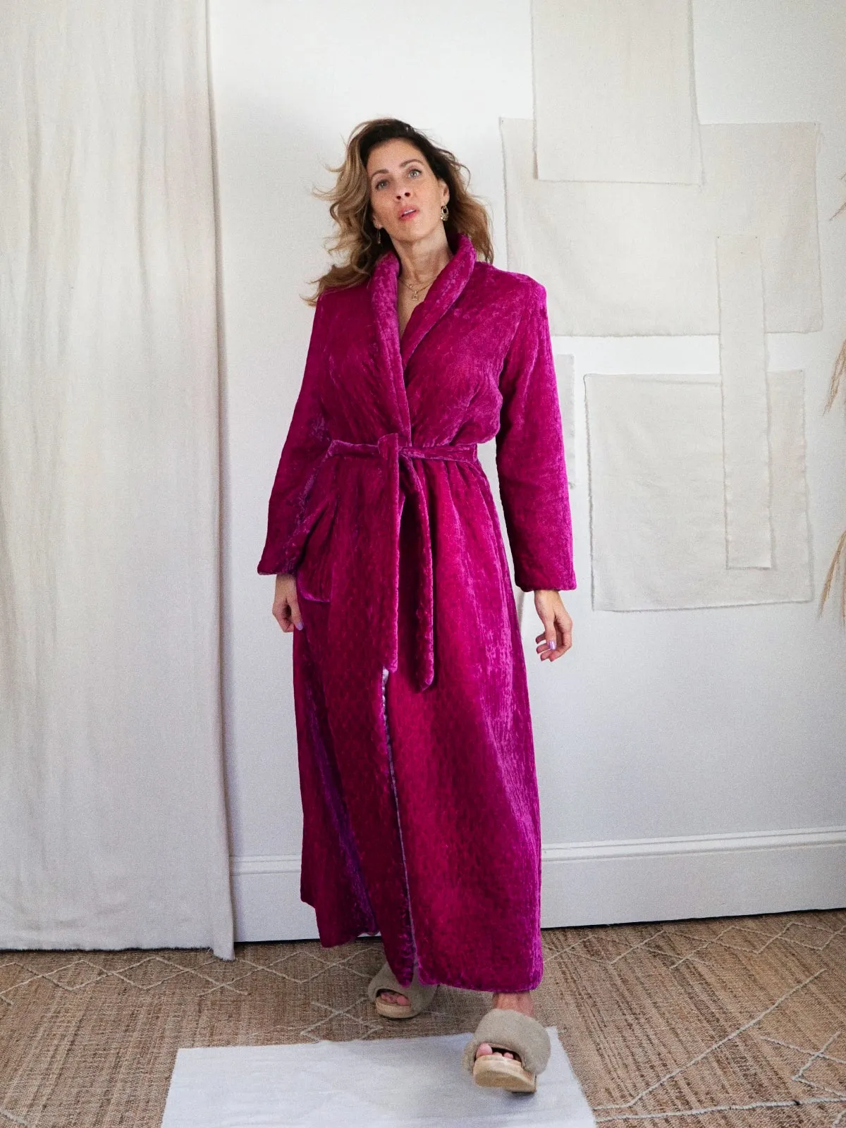 Vintage Velvet Magenta Quilted Robe