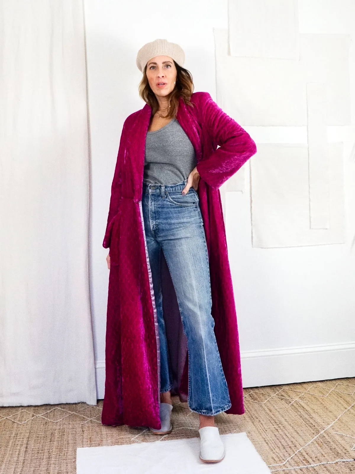 Vintage Velvet Magenta Quilted Robe