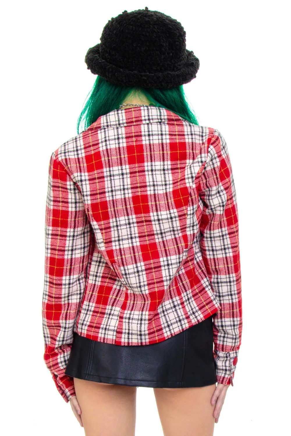 Vintage Y2K Red Plaid Crop Button Jacket - XS/S