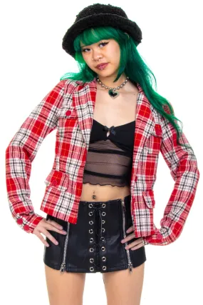 Vintage Y2K Red Plaid Crop Button Jacket - XS/S