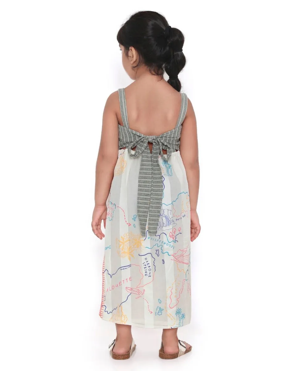 Voyager Trails Printed Sleeveless Cotton Midi Dress with Tie-Up