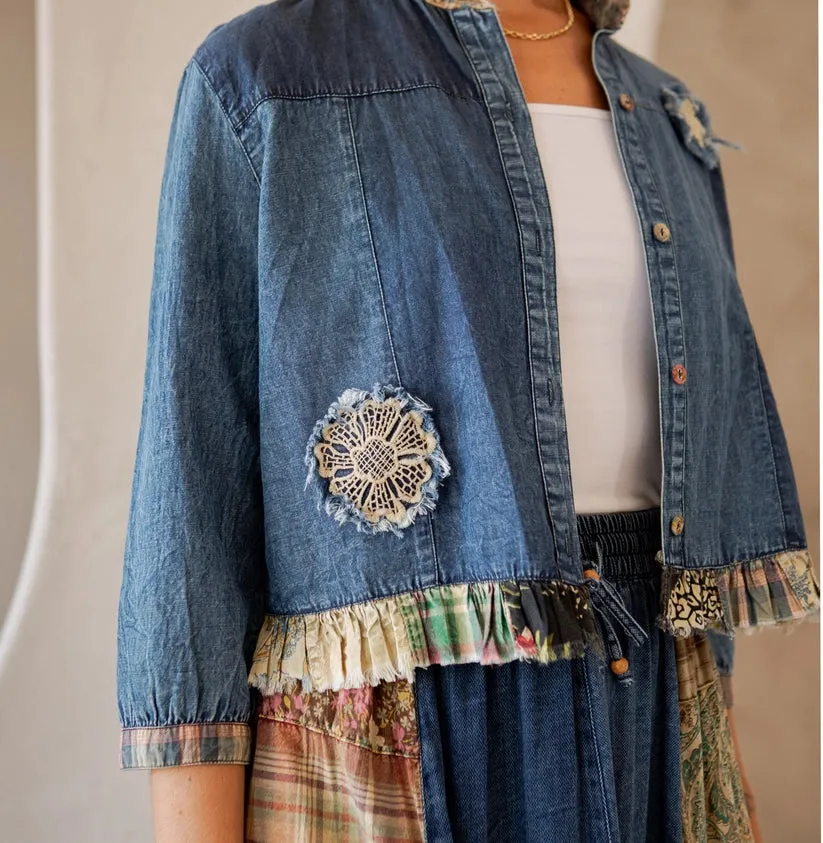 Western Boho Chic: Patchwork Cropped Denim Jacket