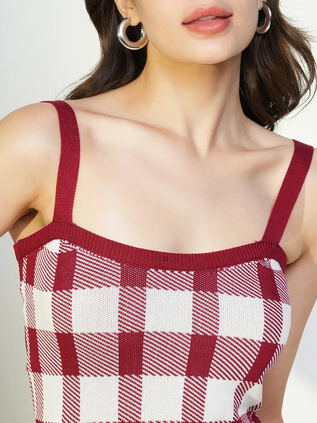 Women Red Checked Crop Top