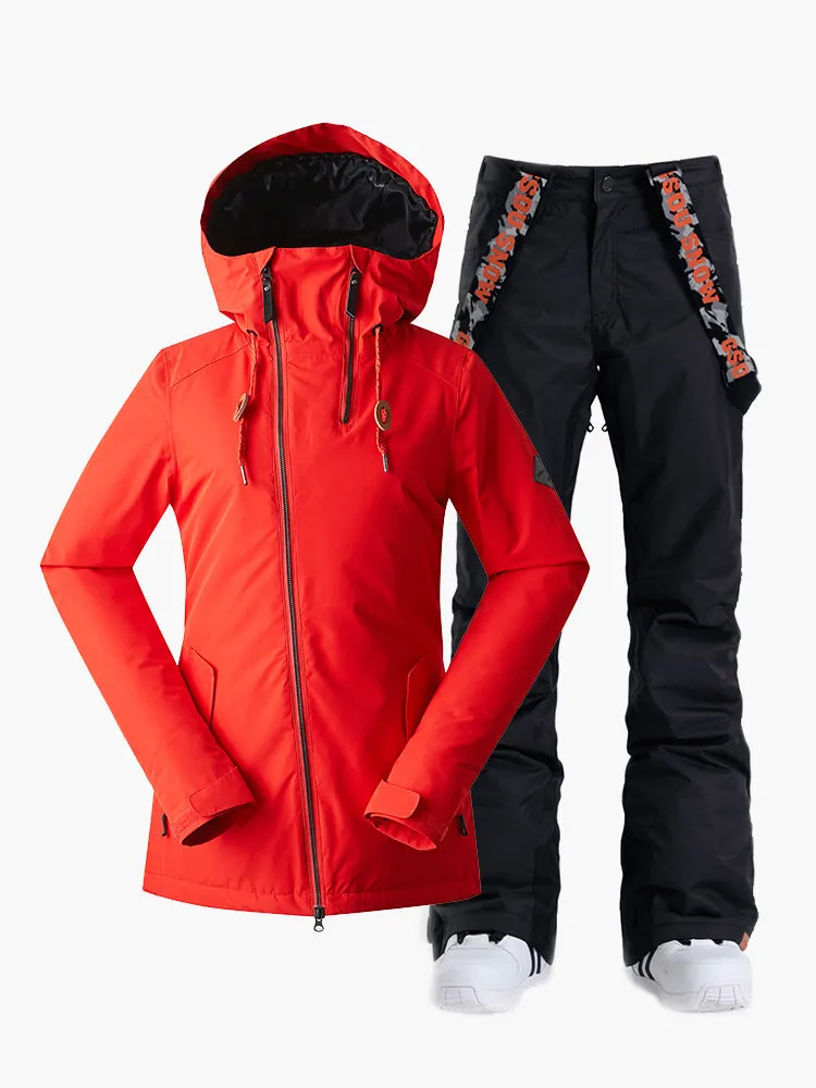 Women's Red Ski Suits Waterproof Burgundy Snowboard Jacket Pants Suit