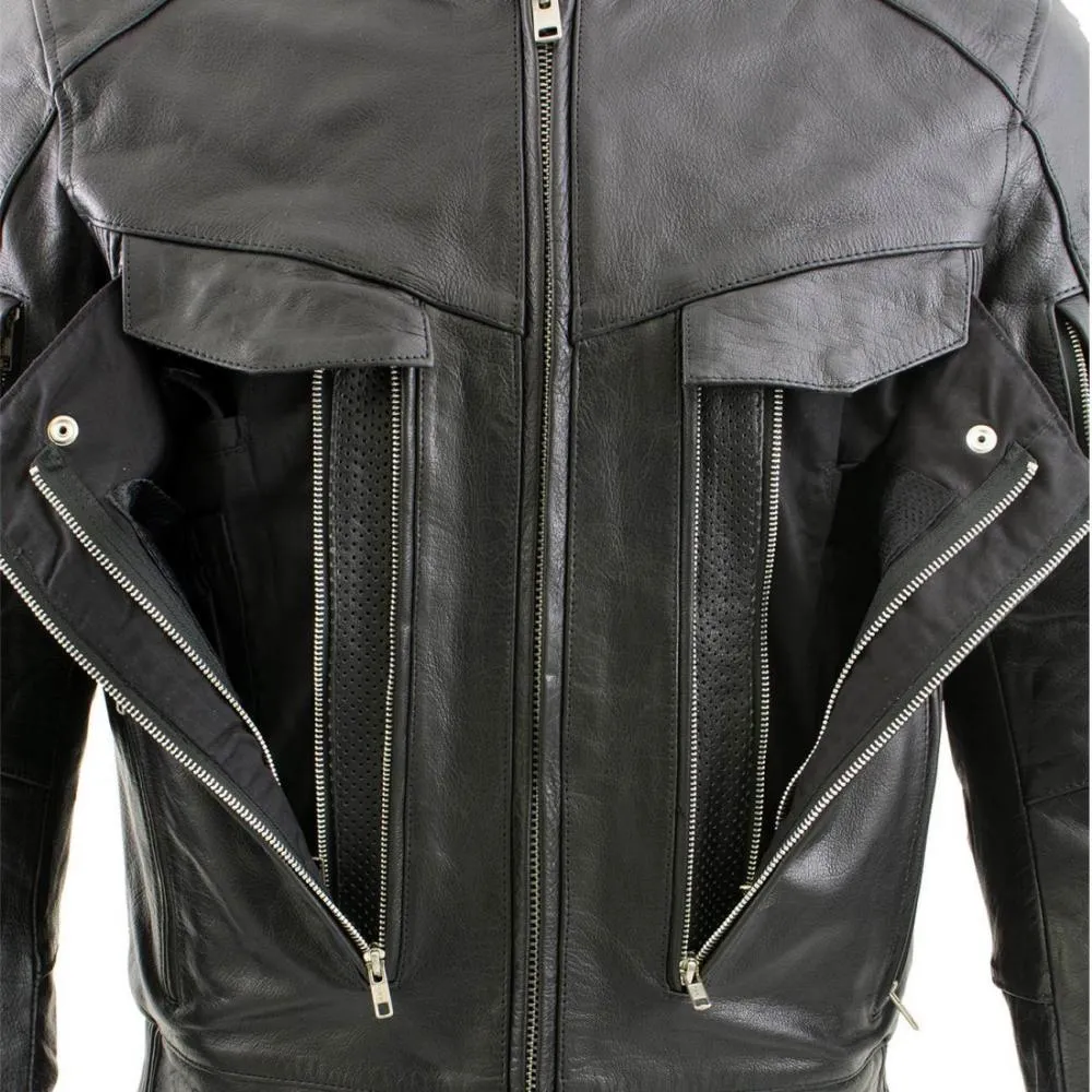 Xelement B4495 Men's Black 'Bandit' Buffalo Leather Cruiser Motorcycle Jacket with X-Armor Protection