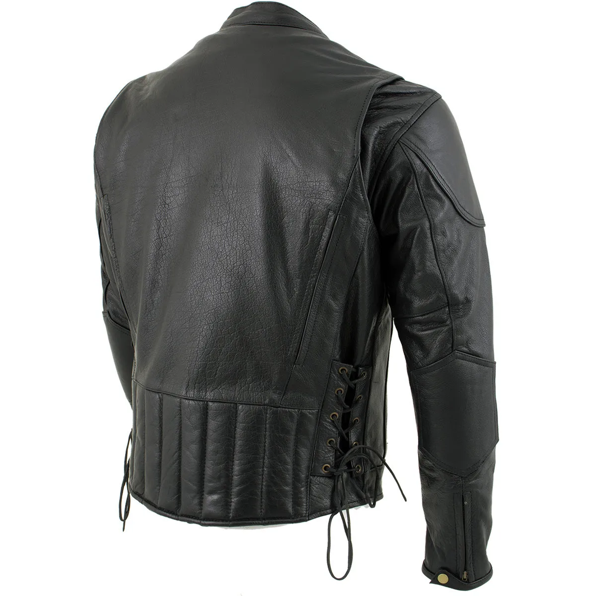 Xelement B7201 Men's 'Speedster' Black Top Grade Leather Motorcycle Jacket with Zip-Out Lining