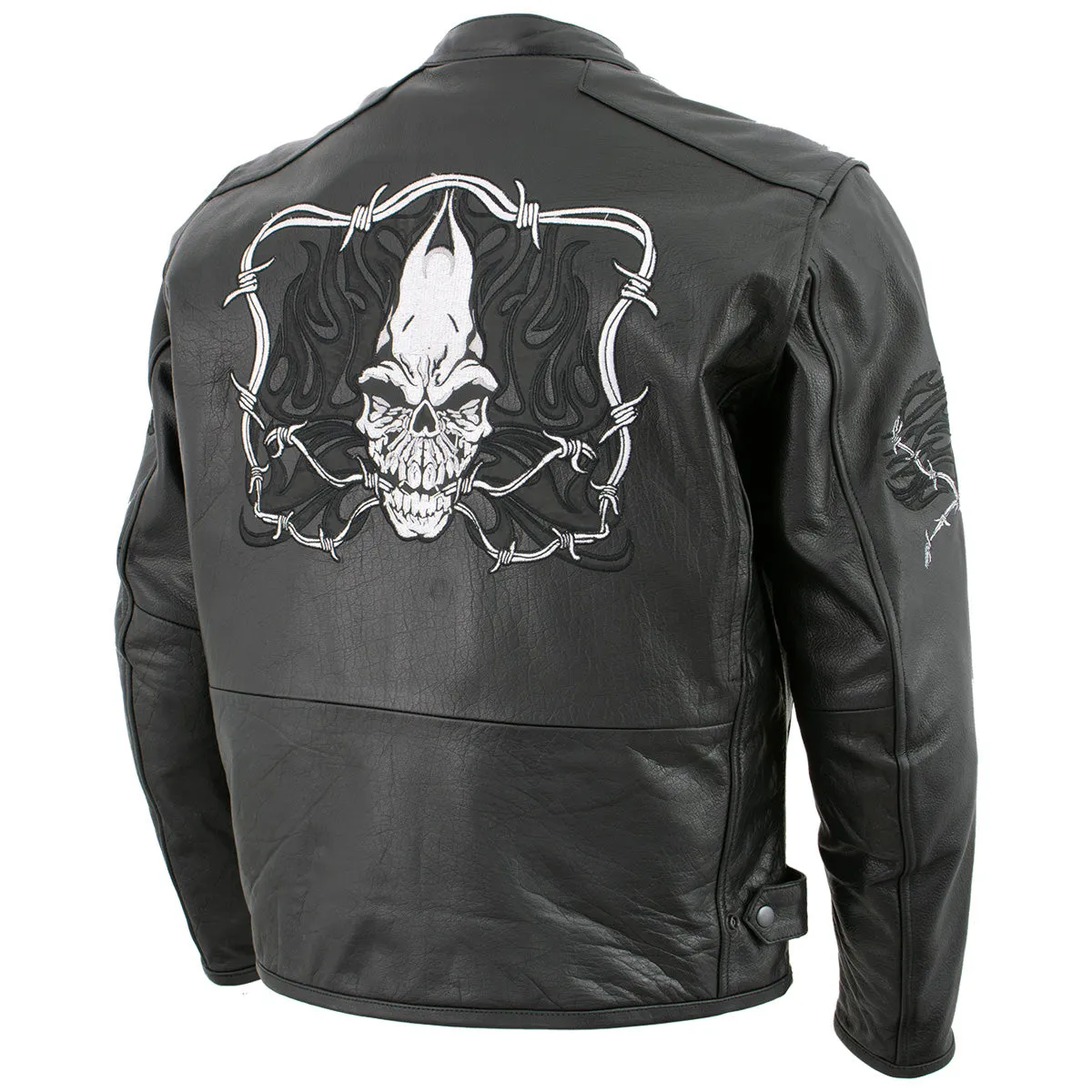 Xelement B95010 Men's 'Bones' Black Armored Cruiser Motorcycle Jacket with Reflective Skulls