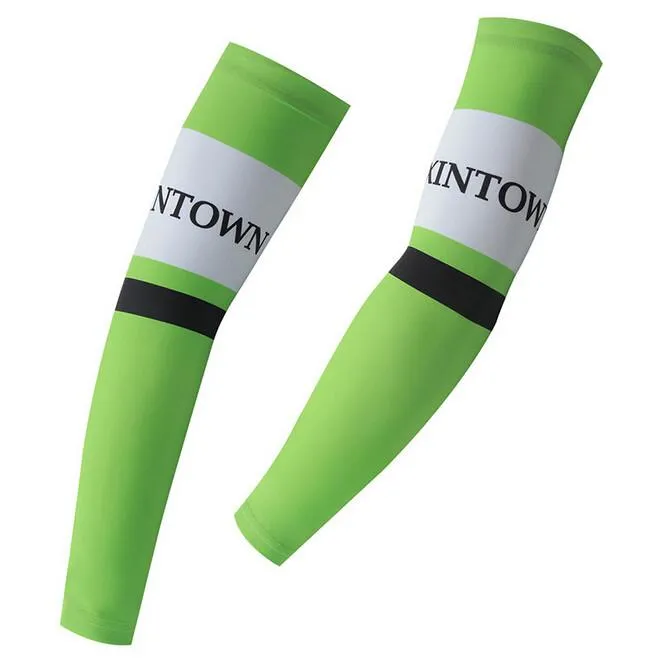 XINTOWN Green White Stripe Cycling Arm Warmers