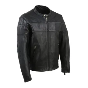 XKM1004 Men's Black Leather Vented Jacket with Reflective Piping