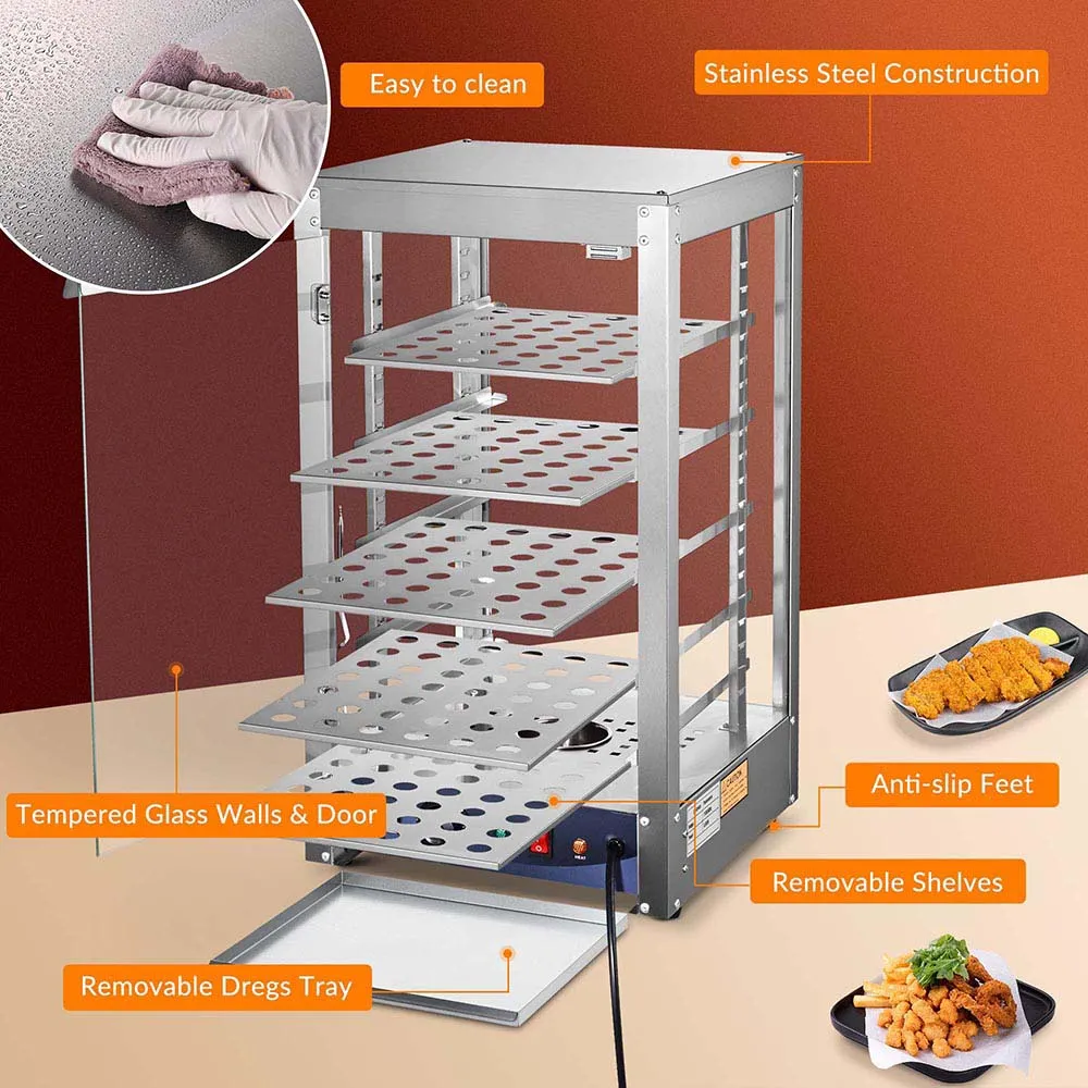 Yescom Pizza Food Warmer Commercial Countertop Display Case 5-Tier 15x15x28