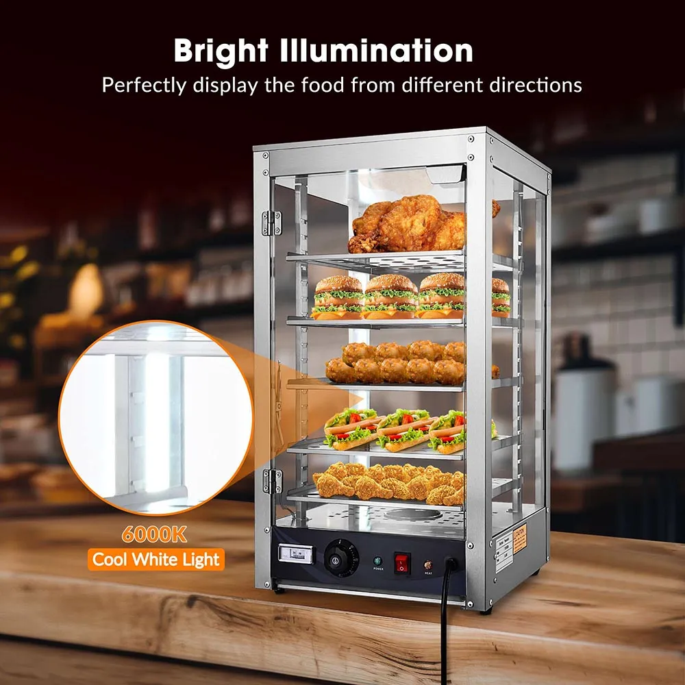 Yescom Pizza Food Warmer Commercial Countertop Display Case 5-Tier 15x15x28