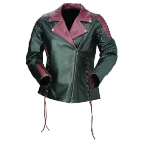 Z1R Women's Combiner Leather Jacket - Black/Red